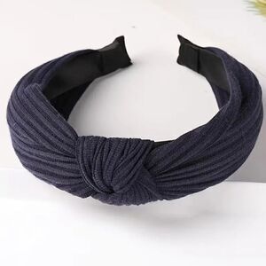 Navy Blue Ribbed Top Knot Headband